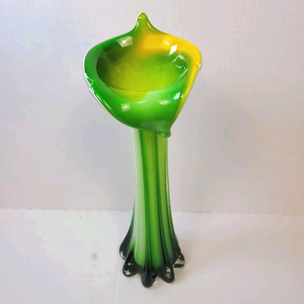 Vintage Pier 1 Jack-in-the-Pulpit Calla Lily Vase Hand Blown Art Glass MCM